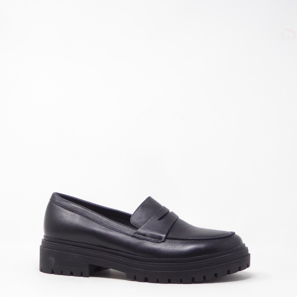 Quince Womens Lug Sole Penny Loafers Black Italian Leather 8 Wide